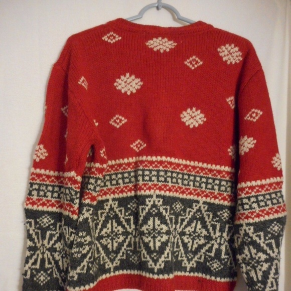 Eddie Bauer Red/Grey/cream Wool Cardigan Sweater - Picture 3 of 6